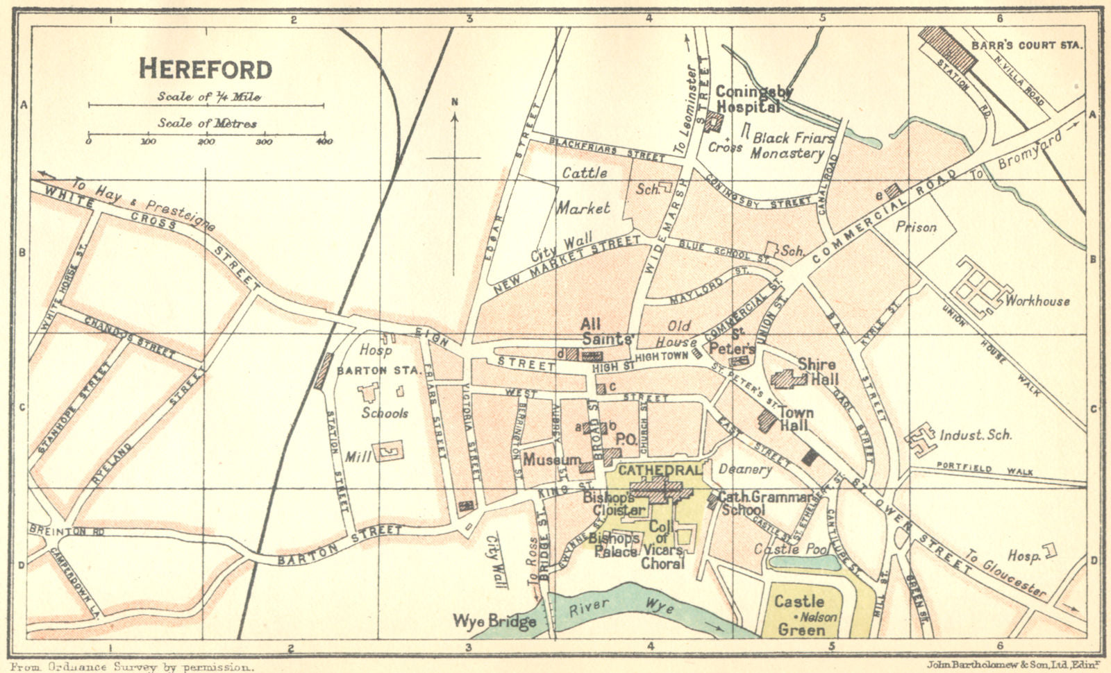HEREFORD. Town Plan 1924 old antique vintage map chart